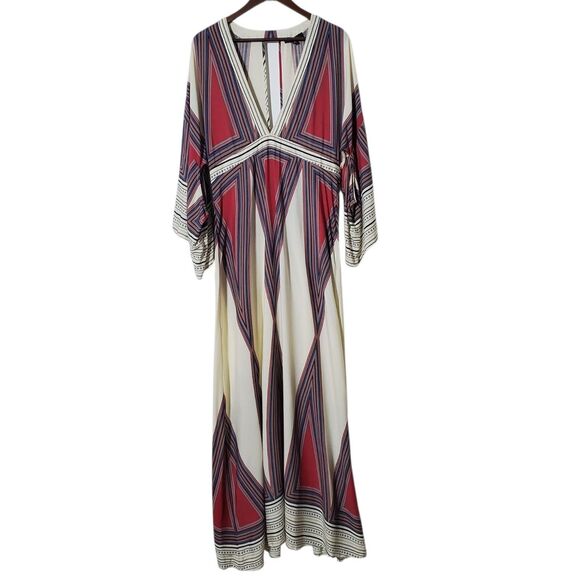 Lulus Montecito Dress XL Cream Print Maxi Plunging Neckline Vacation Boho - Picture 2 of 7